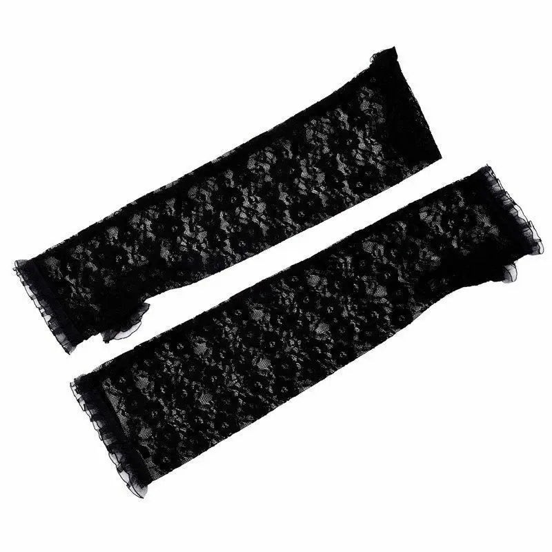 New Women's Fingerless Arm Warmer Elbow Length black Lace Gloves.goth 1Size Unbranded