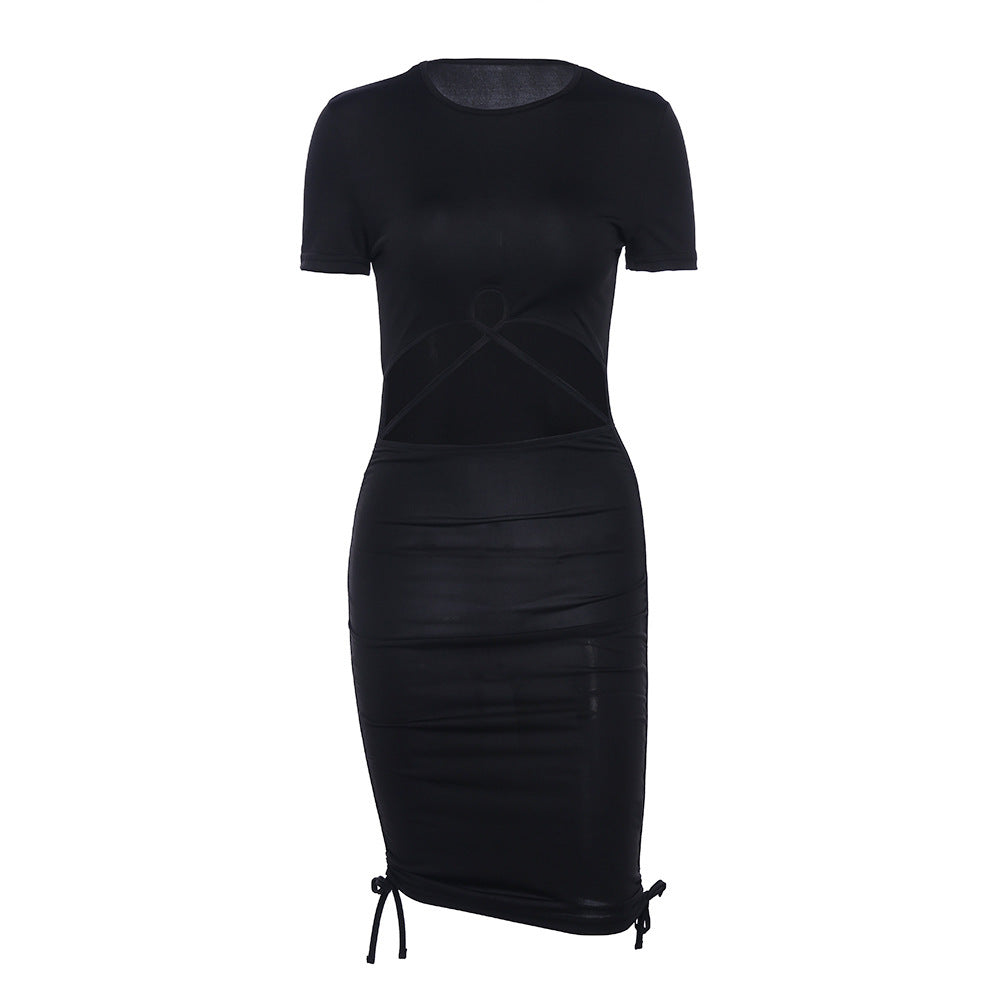 Deep Round-Neck Short Sleeve Dress FashionExpress