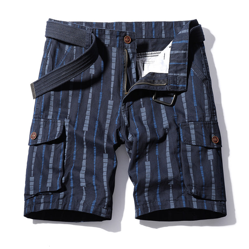 striped washed cotton pockets cargo pants bermuda FashionExpress
