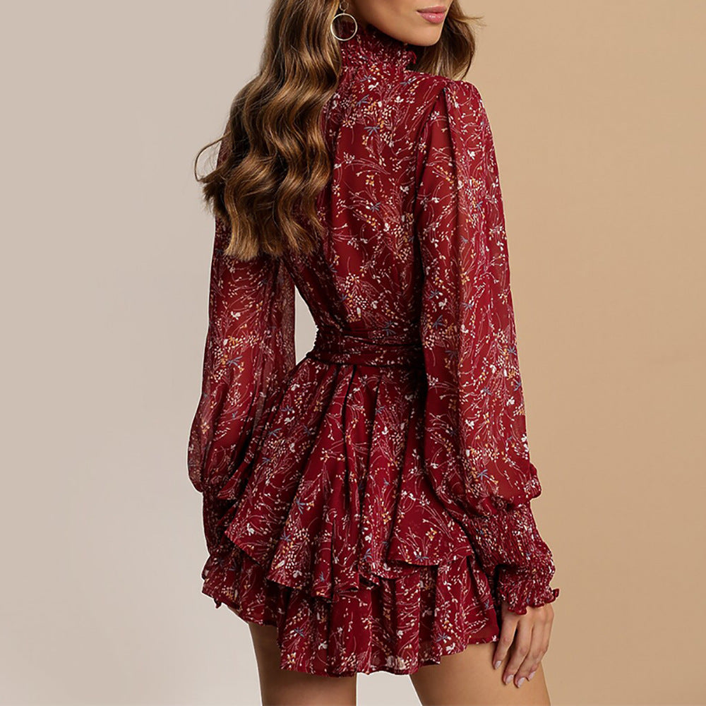 Long sleeve floral printdress bandage skirt FashionExpress