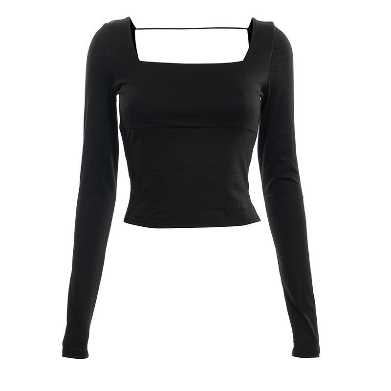 One Line Collar Pullover Long Sleeve Top FashionExpress