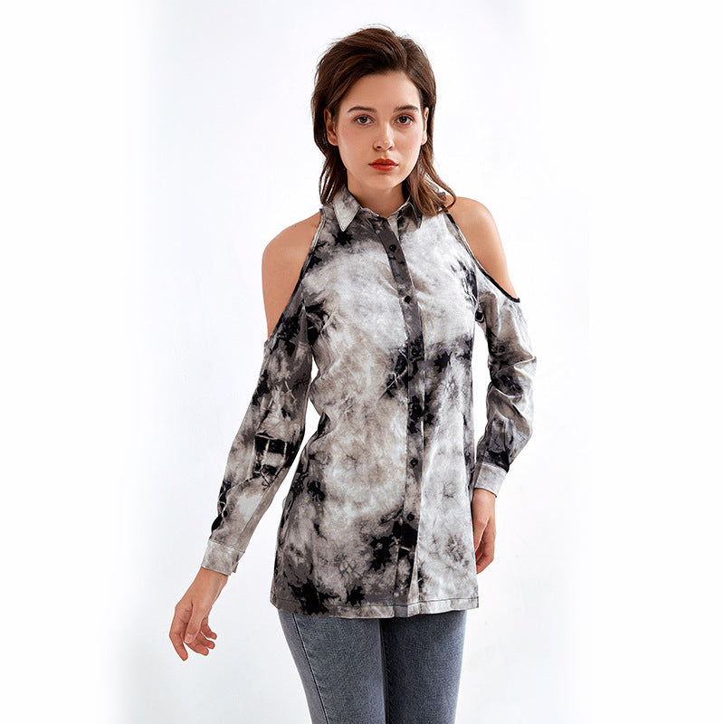 Hollowed Out Off Shoulder  Long Sleeve Shirt FashionExpress
