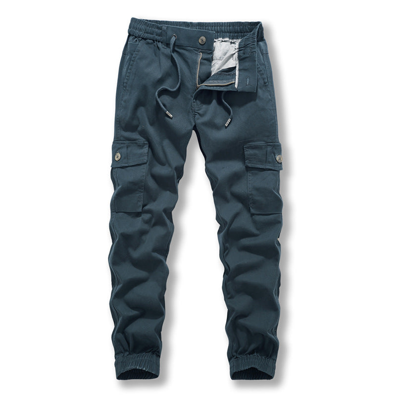 Pure cotton overalls: Men's new trend, washed pure color, legged, multi pocket, casual pants FashionExpress