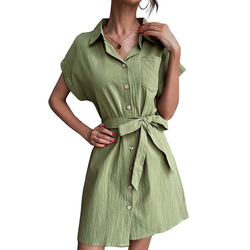 Green Pleated Dress With Belt FashionExpress