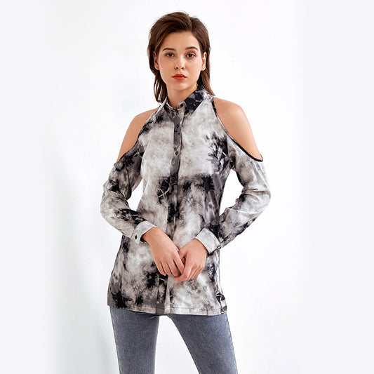 Hollowed Out Off Shoulder  Long Sleeve Shirt FashionExpress