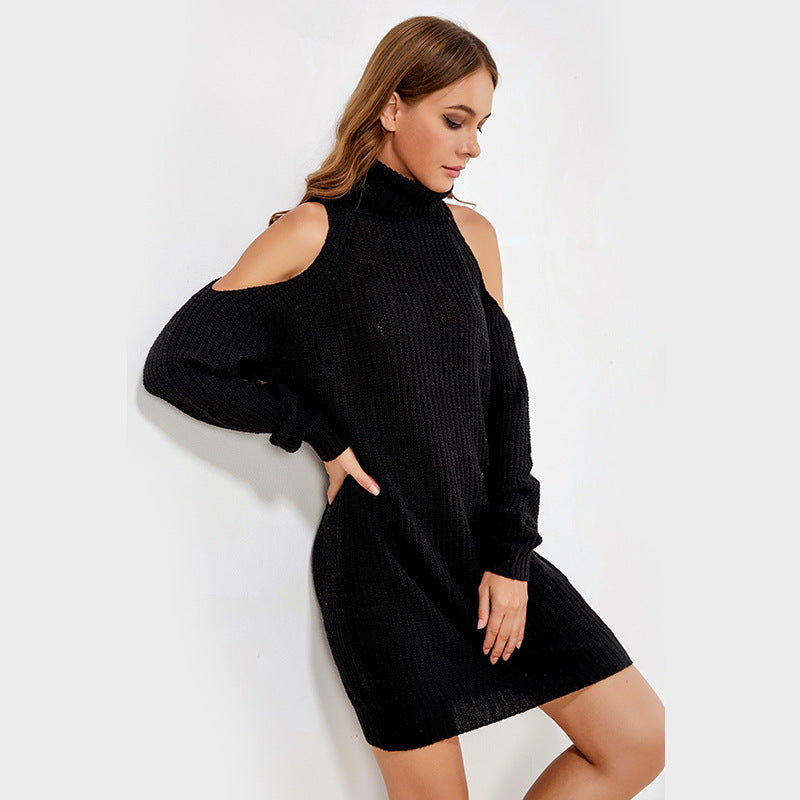 High Neck Pullover Sweater Dress FashionExpress