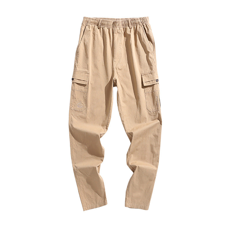 Multi Pocket overalls pants men's new Korean version pure color thin drawstring elastic waist casual pants FashionExpress