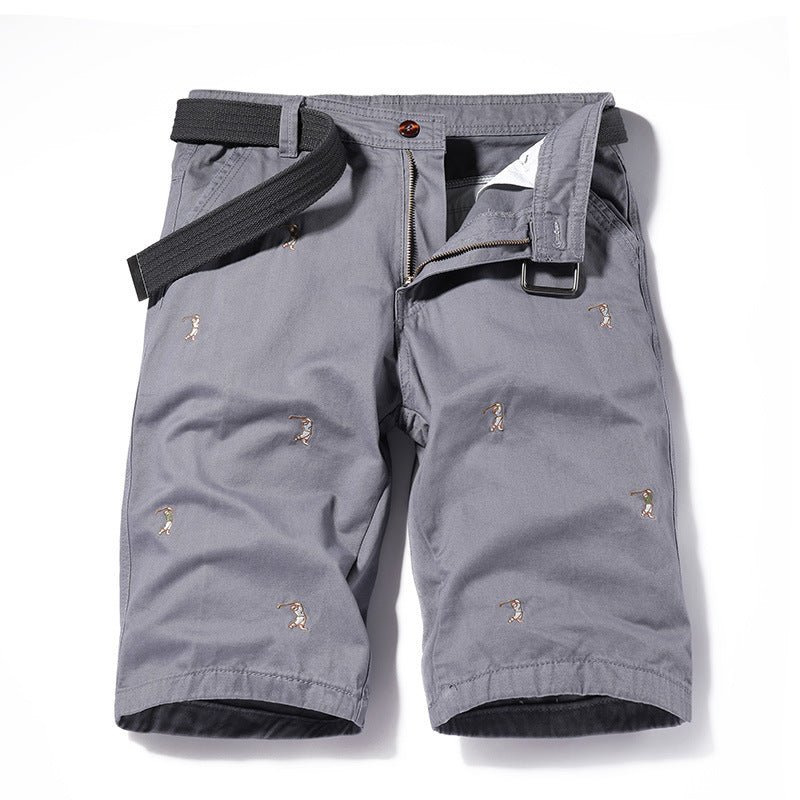Shorts: Men's simple, classic, versatile, washed Figure Embroidered casual overalls, six point sports pants FashionExpress