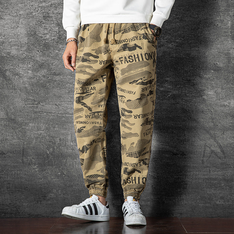 Camouflage overalls Pants: Men's seasonal trend, versatile, thin elastic belt, foot binding, handsome sports and leisure pants FashionExpress
