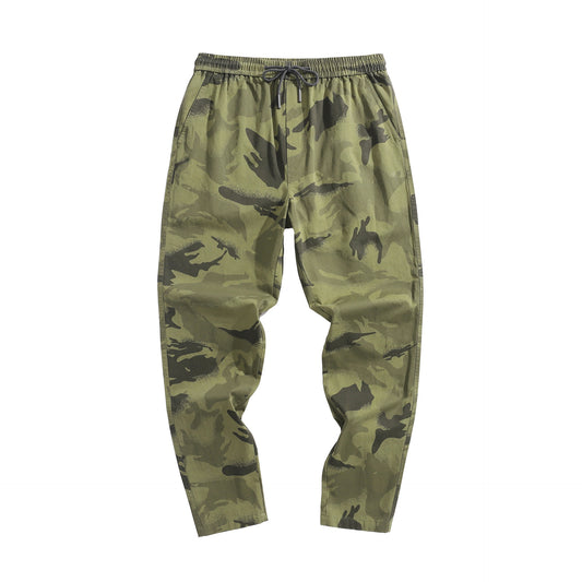 Camouflage overalls: Men's new fashion, washable, versatile, drawstring belt, flat mouth casual pants FashionExpress