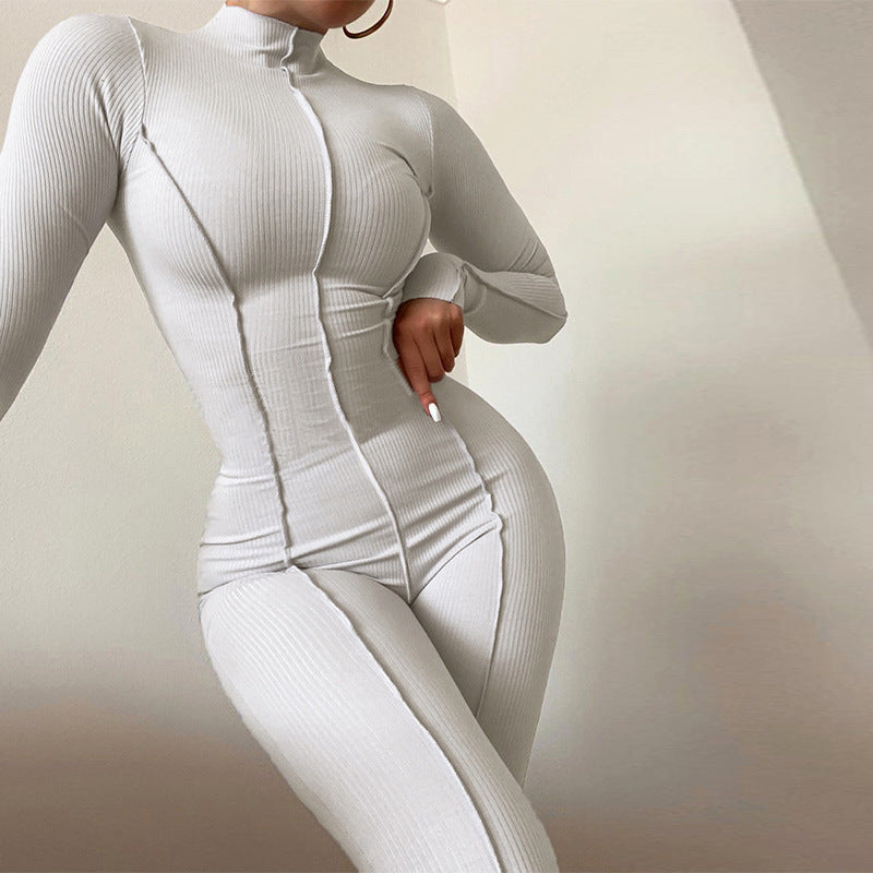 2022 Autumn Winter New Fashion High Neck Tight High Waist Casual Solid Color Sports Bodysuit Women FashionExpress