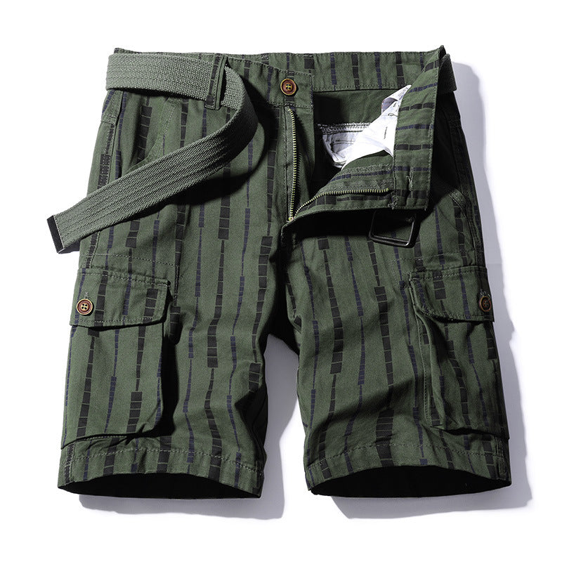 striped washed cotton pockets cargo pants bermuda FashionExpress