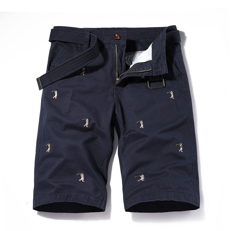 Shorts: Men's simple, classic, versatile, washed Figure Embroidered casual overalls, six point sports pants FashionExpress