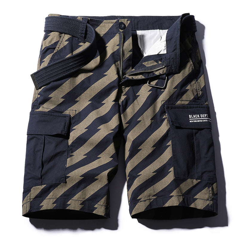 Work Shorts men's new washing stripe Multi Pocket casual pants pure cotton six point sports men's pants FashionExpress