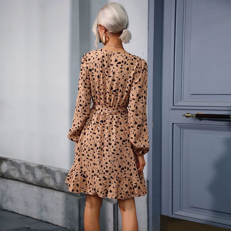 V-neck printed Leopard Dress FashionExpress