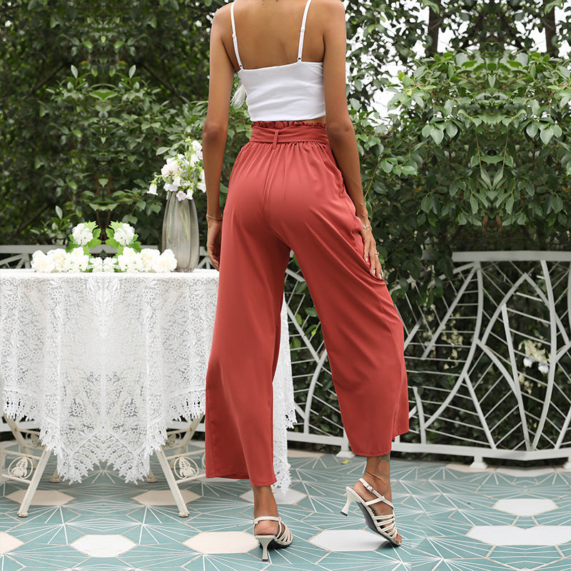 summer new fashion High Waist Wide Leg Pants loose solid color nine point leisure bell bottoms women FashionExpress