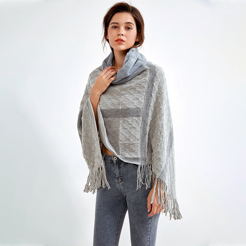 a stand collar tassel shawl solid color sweater coat large size sweater popular FashionExpress