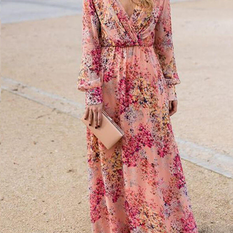 LADA V-neck floral Long Sleeve Dress FashionExpress