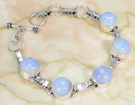 Opalite & 925 Silver Handmade Designer Bracelet 215mm & gift-box "Handmade"