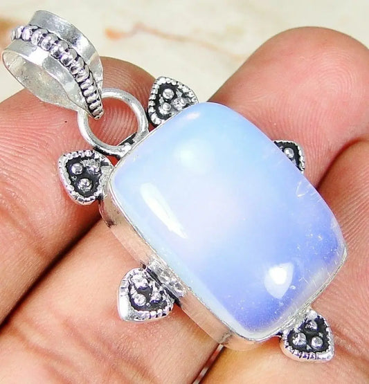 Opalite & 925 Silver Handmade Pendant 43mm & 92.5%Silver chain/giftbox "Handmade"