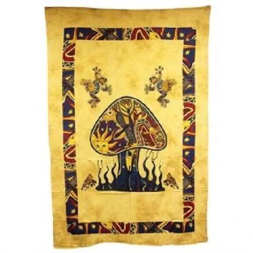 PAGAN/SPIRITUAL Mushrooms& dragonfly Iconic Indian wall hanging./DOUBLEbedspread Ancient Wisdom