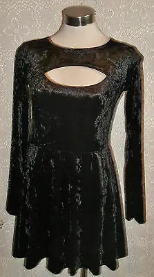 PUNK/GOTH/BLACK  VELOR DRESS Dress size12-CUT-OUT SECTION AT BUST,FLOATY SKIRT. LITTLE MISTRESS