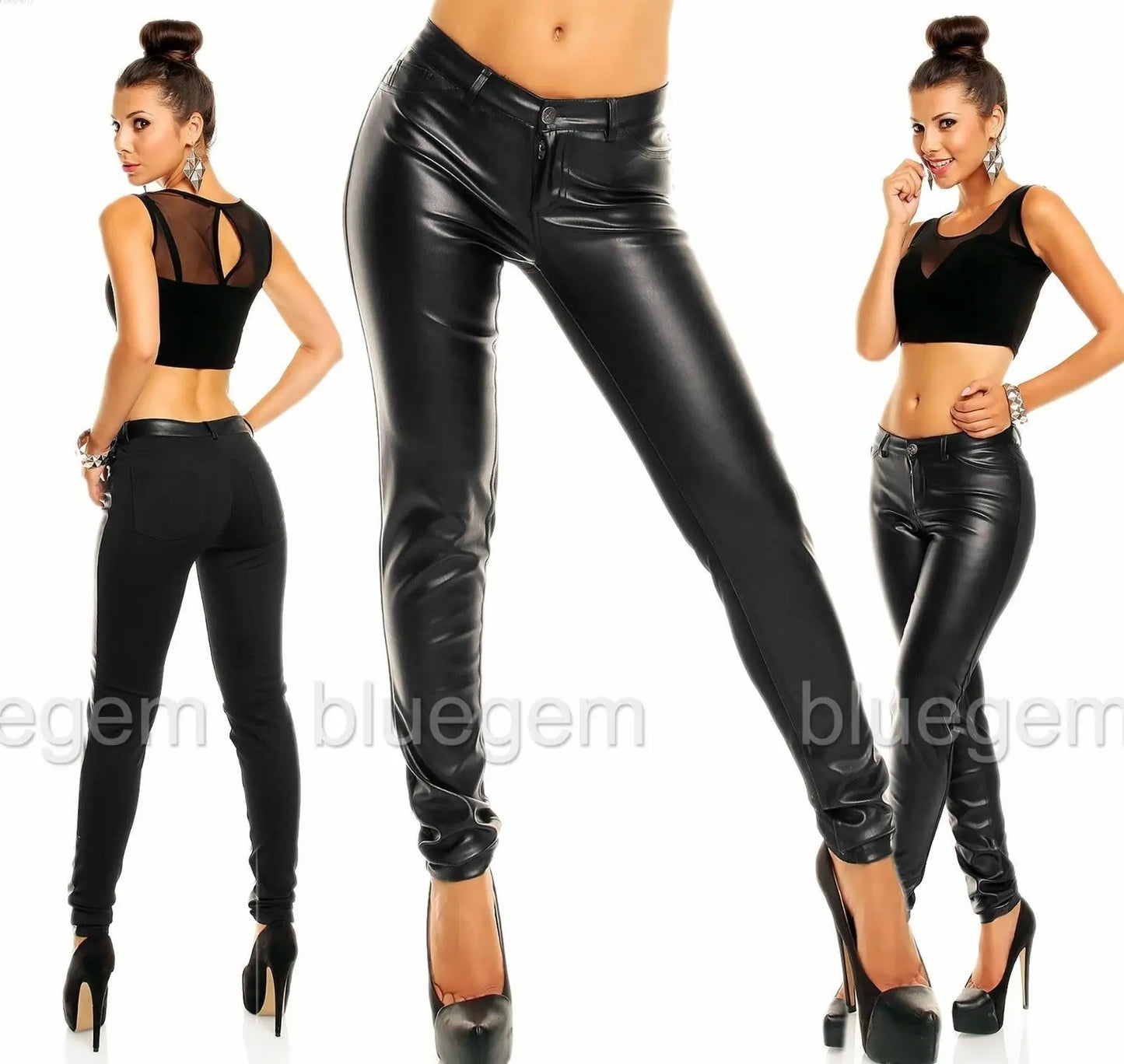 PUNK/ROCK/CLUB Ladies Leather Front Trousers Jeans by Sub-Level Sizes 8-12 Sub Level