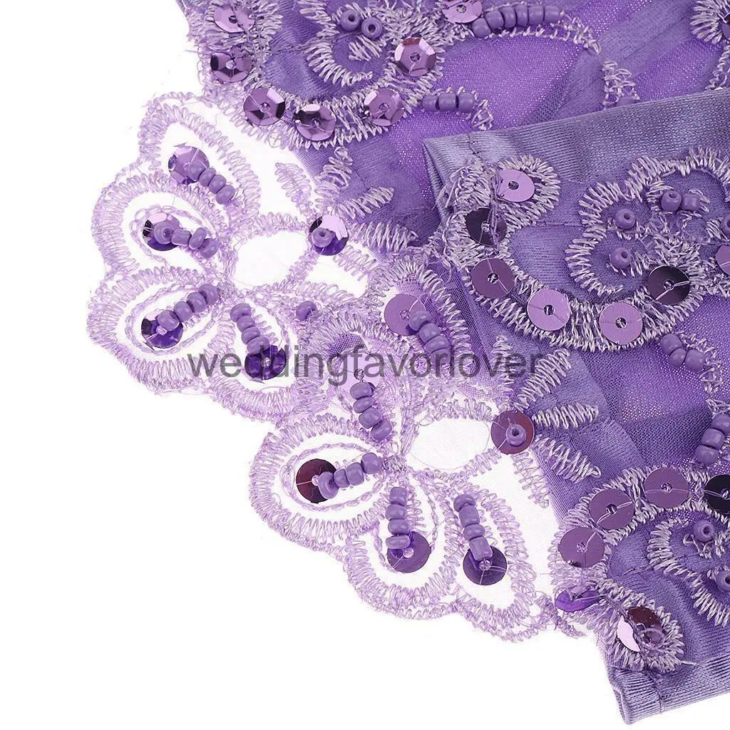 PURPLE Bridal/Prom/Satin Lace Fingerless Gloves Fancy Wedding Party Accessories Unbranded