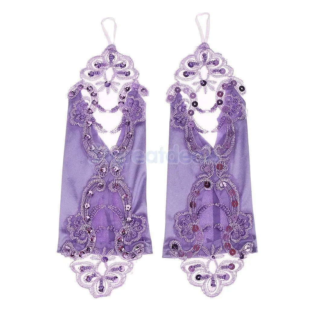 PURPLE Bridal/Prom/Satin Lace Fingerless Gloves Fancy Wedding Party Accessories Unbranded