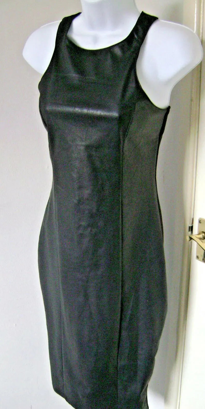 PVC DRESS  -  SEXY GOTH / STEAMPUNK -calf length, fitted, stretchy SIZE  10 Unbranded