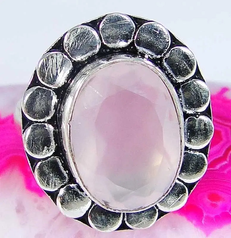 Pink Jade & 925 Silver Handmade Beautiful Ring Size P & gift-box "Handmade"