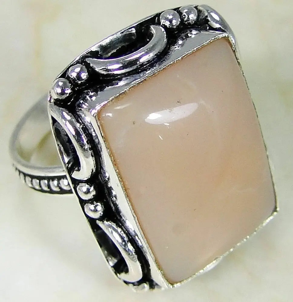 Pink Opal & 925 Silver Handmade Elegants Ring Size R & gift-box "Handmade"