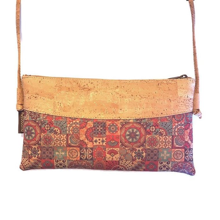 Cork Crossbody Bag for Women, Vegan Leather Crossbody Purse with a Red Tapestry Pattern Moddanio