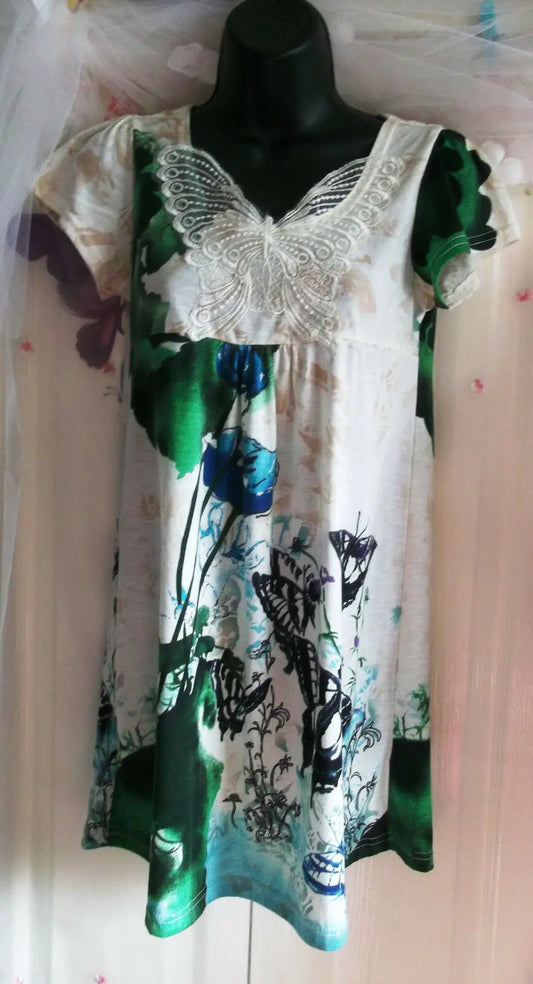 Pretty Yumi Dress/ Tunic -butterfly design shoulder/print.gorgeous. size s/m Yumi