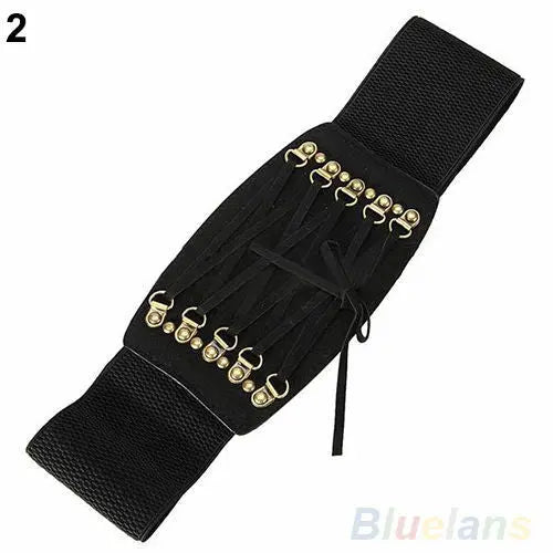 Punk/burlesque red or black  Rivet Elastic Buckle Wide Waist Belt Unbranded