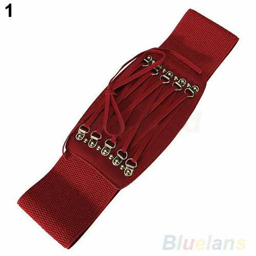 Punk/burlesque red or black  Rivet Elastic Buckle Wide Waist Belt Unbranded
