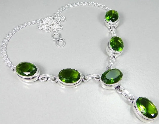 Quartz Peridot & 925 Silver Handmade Elegant Necklace 18" & gift box "Handmade"
