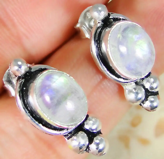 Rainbow Moonstone & 925 Silver Handmade Lovely Earrings 18mm & gift-box "Handmade"