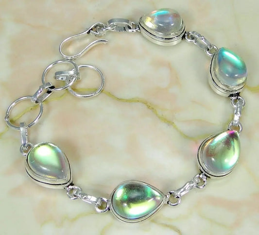 Rainbow Mystic & 925 Silver Handmade Designer Bracelet 215mm * gift-box "Handmade"