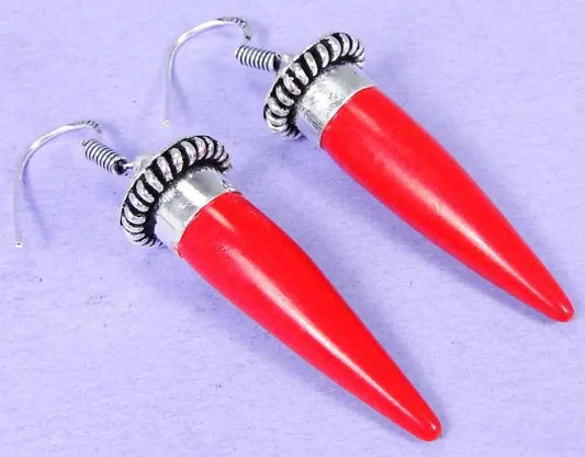 Red Coral & 925 Silver Handmade Elegants Earrings 56mm CV53-18027 & gift box "Handmade"