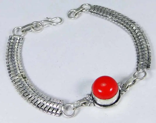 Red Coral & 925 Silver Handmade Fashionable Bracelet 210mm & gift-box "Handmade"