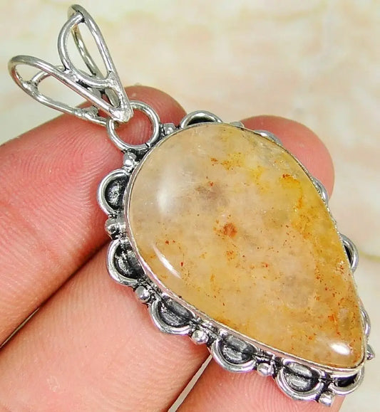 RedAventurine & 925Silver HandmadeStylishPendant 52mm G82-34432 &925%SilverChain "Handmade"