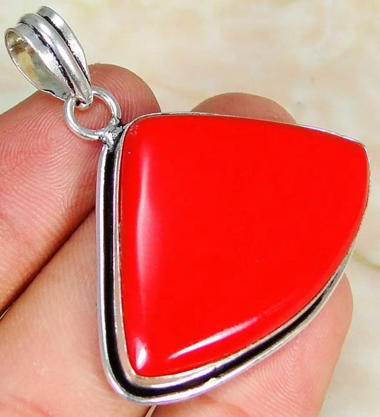 RedCoral & 925 Silver HandmadeFashionablePendant 45mm G82-34478 &025%SilverChain "Handmade"