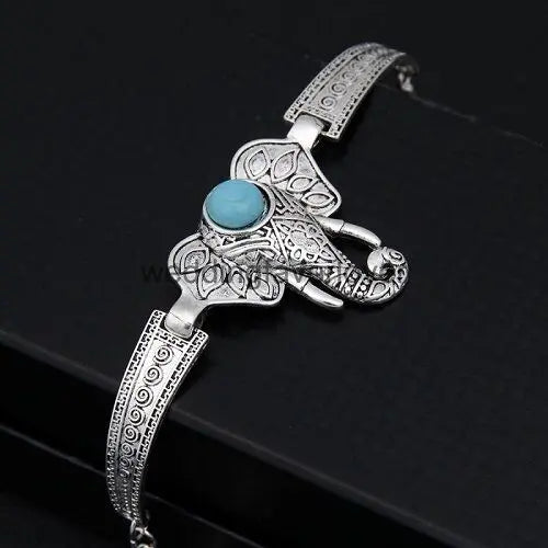 Retro Turquoise Elephant Bracelet- Chain Cuff Bangle Womens Jewellery Gift item Unbranded