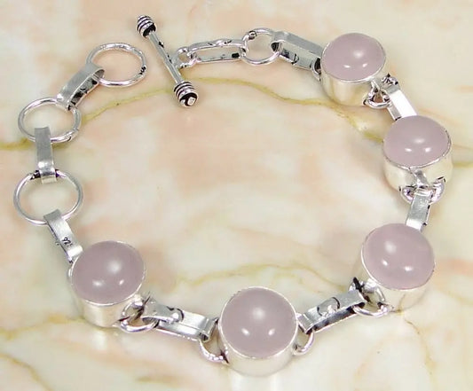 Rose Quartz & 925 Silver Handmade Elegant Bracelet 215mm & gift-box "Handmade"