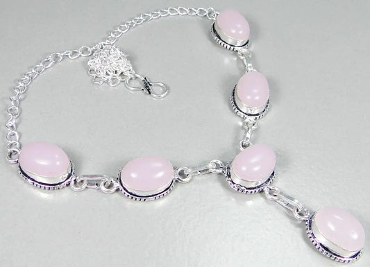 Rose Quartz & 925 Silver Handmade Lovely Necklace 18" &GiftBox& 1mmsilverChain "Handmade"