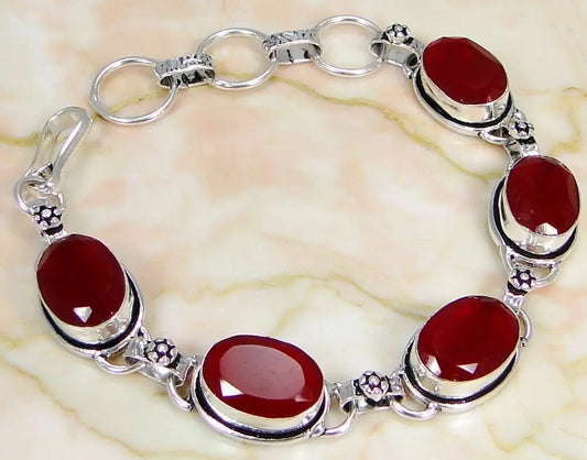 Ruby & 925 Silver Handmade Lovely Bracelet 215mm & gift-box "Handmade"