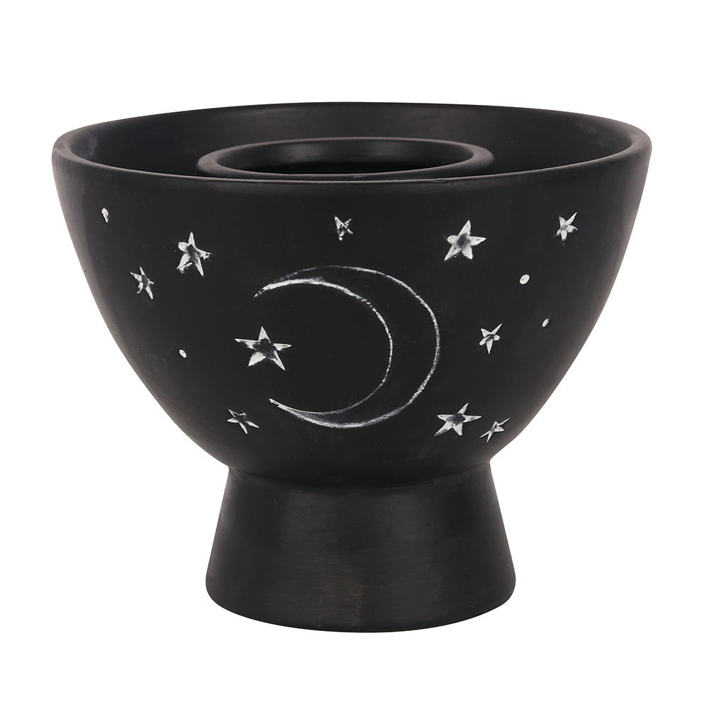 Black Moon and Stars Terracotta Smudge Bowl Wonkey Donkey Bazaar