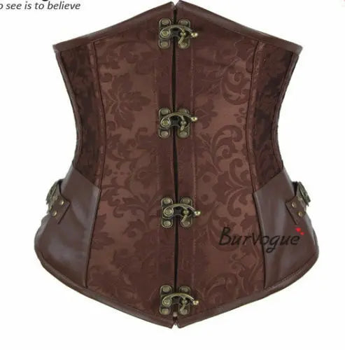 STEAMPUNK Brown Brocade Gothic Lace Up Boned Steampunk Underbust Corset Unbranded