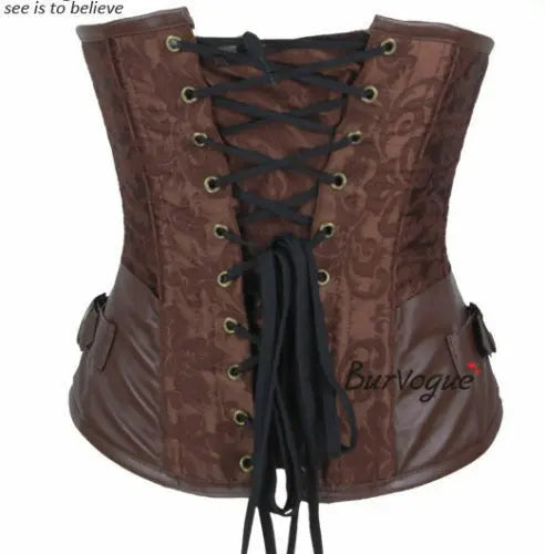 STEAMPUNK Brown Brocade Gothic Lace Up Boned Steampunk Underbust Corset Unbranded